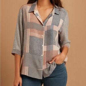 ROSE & OLIVE Patchwork Button-Down Shirt - Size 1X